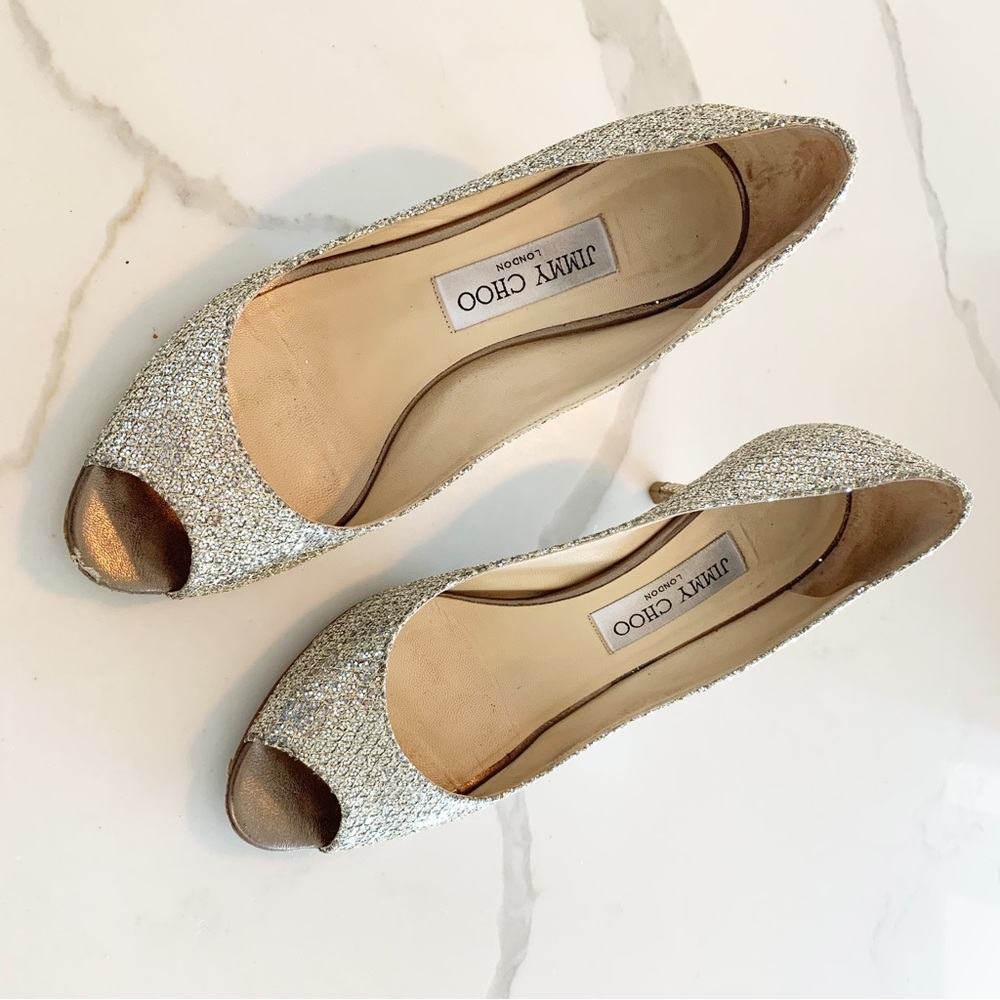 Women’s Jimmy Choo Isabel Champagne peep toe pump size 37
